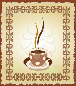 Illustration of cup of tea in the eastern  frame.