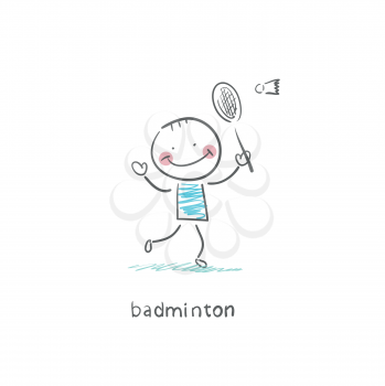 Man playing badminton. Illustration.