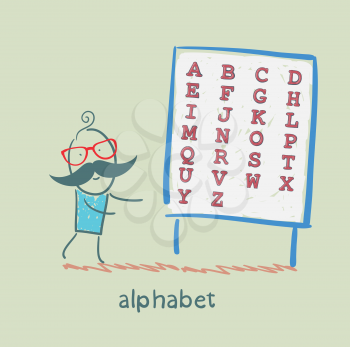 a man stands with alphabet