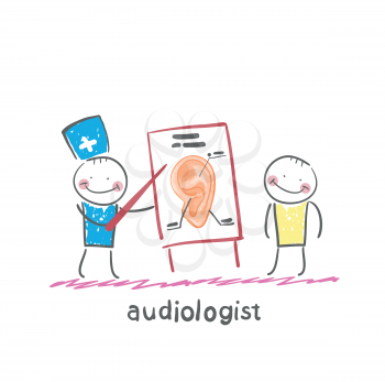 otolaryngologist shows a presentation about the patient's ear