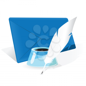 Royalty Free Clipart Image of an Envelope and Quill Pen 