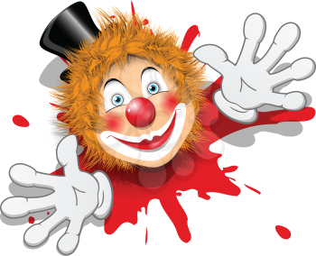 Royalty Free Clipart Image of a Clown's Head With Red Paint