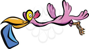 Stock Illustration Pink Stork on a White Background
