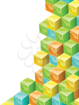 Colorful cubes 3D vector background with white copy space.