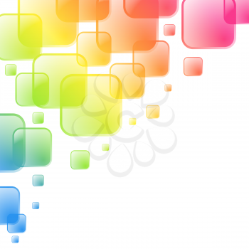 Colorful squares vector background with white copy space at the corner.
