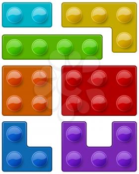 Construction toy block pieces template isolated on white background.