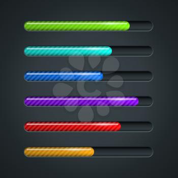 Color striped progress bar vector template.