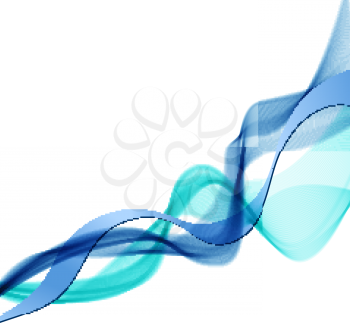 Abstract blue wavy smoke stripes vector background.