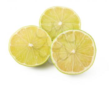 Royalty Free Photo of a Three Limes Cut in Half