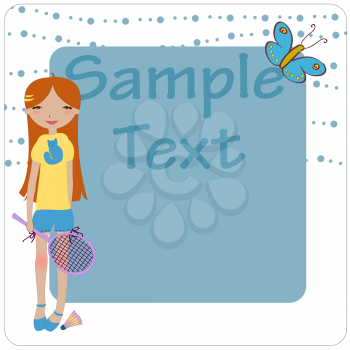 Royalty Free Clipart Image of a Girl Holding a Badminton Racket