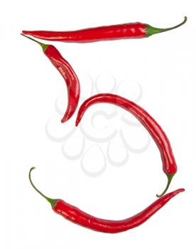 Number 5 made from chili, with clipping path
