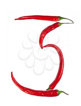 Number 3 made from chili, with clipping path
