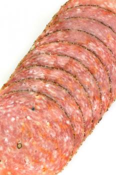 sliced pepper salami ,close up for background