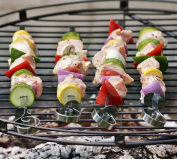 Ham Kabobs Cooking On The Grill 