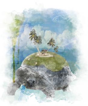 Watercolor Digital Painting Of   Vacation Concept