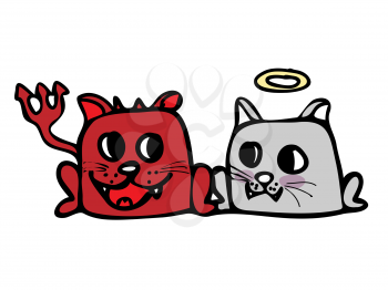Devil and angel cat . Vector illustration