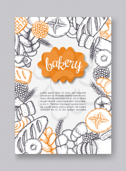 Hand drawn decorative fresh bread bakery flayer . Vector Illustration.