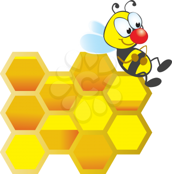Royalty Free Clipart Image of a Bee on Honeycomb