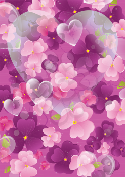 Violet valentine background with flowers and heart
