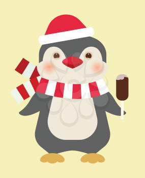 Merry Christmas penguin with ice cream - greeting card