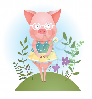 Funny piggy - vector humor color illustration