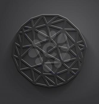 Vector abstract dark gray background with embossed paper polygonal circle with drop shadow.

