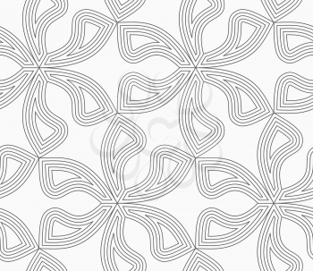 Abstract geometric background. Seamless flat monochrome pattern. Simple design.Slim gray six pedal flowers with offset.