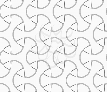 Abstract geometric background. Seamless flat monochrome pattern. Simple design.Slim gray tetrapods with hatched bevel.
