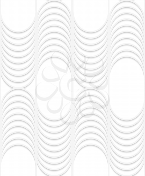 Seamless geometric background. Pattern with realistic shadow and cut out of paper effect.White 3d paper.3D white striped waves with vertical grid.