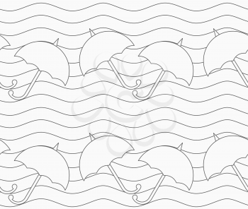 Monochrome abstract geometrical pattern. Modern gray seamless background. Flat simple design.Gray umbrellas in wavy continues lines.