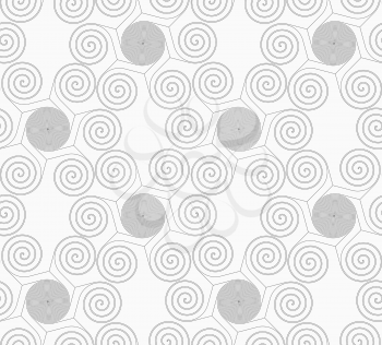 Gray seamless geometrical pattern. Simple monochrome texture. Abstract background.Slim gray small striped spirals forming flowers.