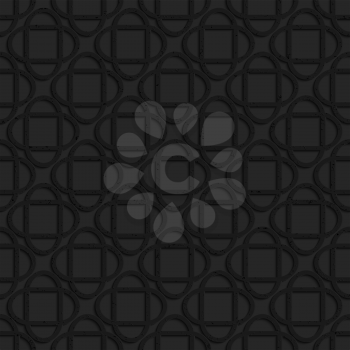 Black textured plastic crossing ovals.Seamless abstract geometrical pattern with 3d effect. Background with realistic shadows and layering.