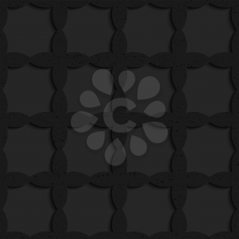 Black textured plastic crossing ovals forming grid.Seamless abstract geometrical pattern with 3d effect. Background with realistic shadows and layering.