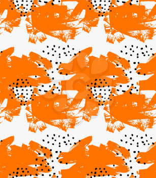 Abstract orange grunge and black dots.Hand drawn with paint brush seamless background.Modern hipster style design.