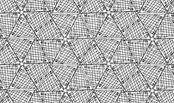 Black marker hatched hexagons in row.Free hand drawn with ink brush seamless background. Abstract texture. Modern irregular tilable design.