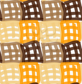 Painted orange and brown checkered marker squares.Hand drawn with paint brush seamless background. Abstract colorful texture. Modern irregular tillable design.