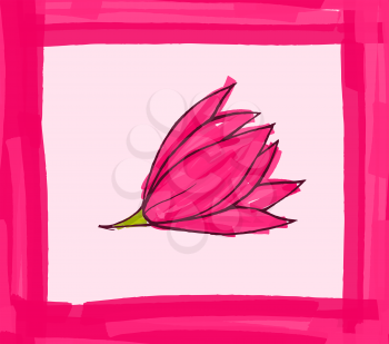 Big pink flower with pink border.Hand drawn with ink and colored with marker brush seamless background.Creative hand made brushed design.Big flower collection.