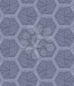 Hatched hexagons light and dark blue.Simple hatched geometrical pattern.Hand drawn with ink seamless background.Modern hipster style design.