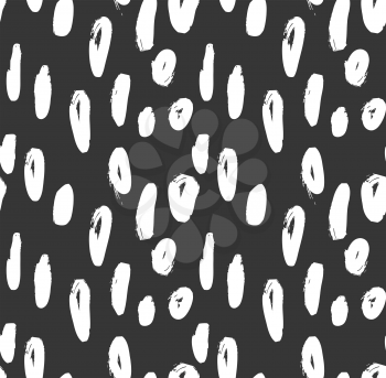 Hand drawn marker brush spots on black.Hand drawn seamless background.Rough hatched pattern. Fabric design.