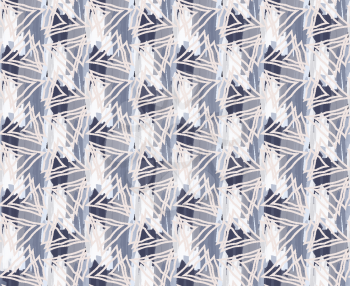 Overlapping triangles on blue.Hand drawn seamless background.Rough hatched pattern. Fabric design.