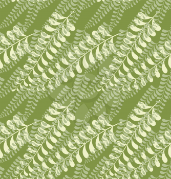 Simple leaves on green.Hand drawn seamless background.Botanical repainting design for fabric or textile.Seamless pattern with floral elements.Vintage retro colors