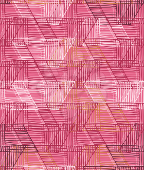 Hatched trapezoids bright pink overlapping.Hand drawn with ink and marker brush seamless background.