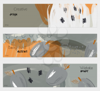 Roughly drawn plums gray banner set.Hand drawn textures creative abstract design. Website header social media advertisement sale brochure templates. Isolated on layer