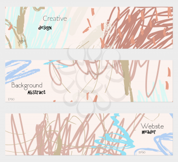 Scribbles marks doodles light cream banner set.Hand drawn textures creative abstract design. Website header social media advertisement sale brochure templates. Isolated on layer
