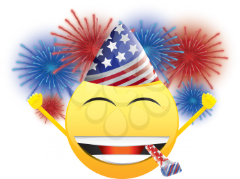 Royalty Free Clipart Image of a Celebrating American Happy Face With Fireworks