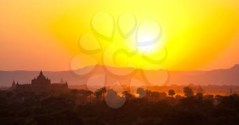 Royalty Free Photo of Bagan at Sunset in Myanmar