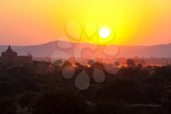 Royalty Free Photo of Bagan at Sunset in Myanmar