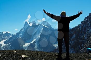 Royalty Free Photo of a Backpacker in the Mountains
