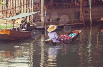 Floating market in the Thailand.