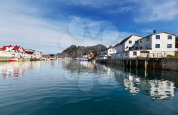 wooden fishing cabins in   Norway